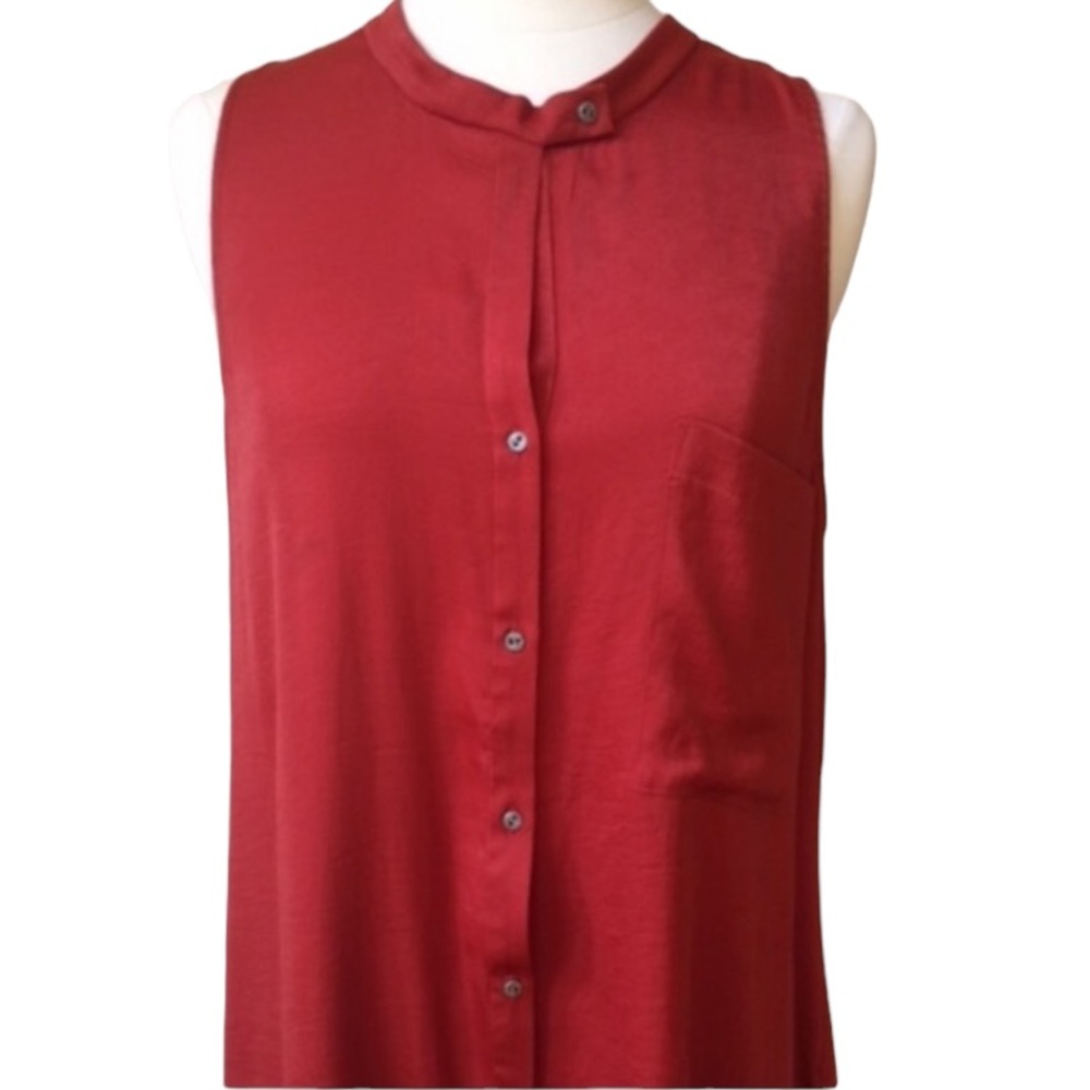 Helmut Lang size large brick red sleeveless silk button down top like new